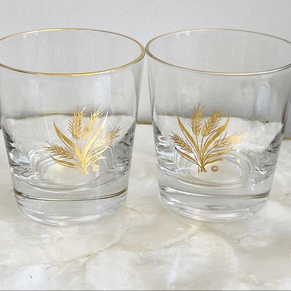MCM Gilt Gold Trim Wheat Glass Tumblers Bar Cart Bar Drinking Glasses 3 1/4” - Picture 13 of 16